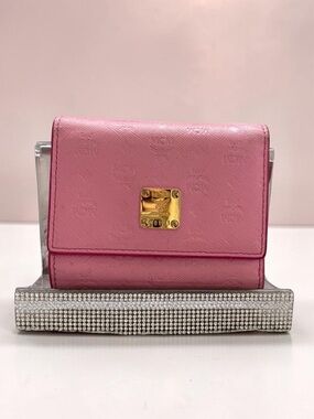 MCM Pink Leather Trifold Wallet with Gold Plate